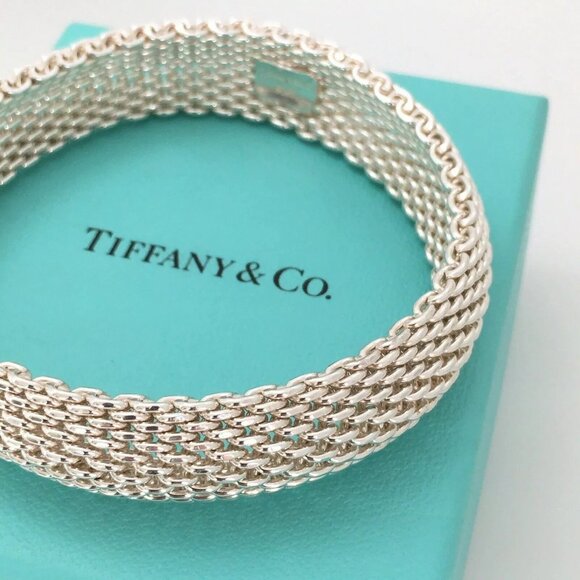 Tiffany Somerset Silver Mesh Weave Flexible Bangle Bracelet with Box or Pouch - Picture 7 of 16